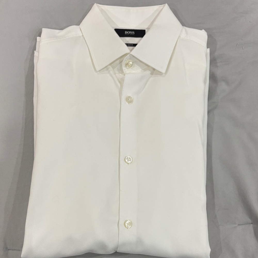 Boss Men's White tuxedo Dress Shirt - Classic Collared Button-Down